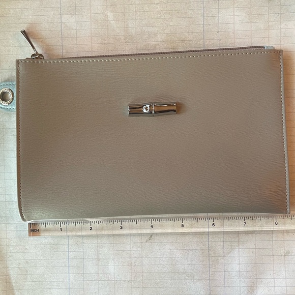 Longchamp Roseau Flat Leather Clutch in Clay